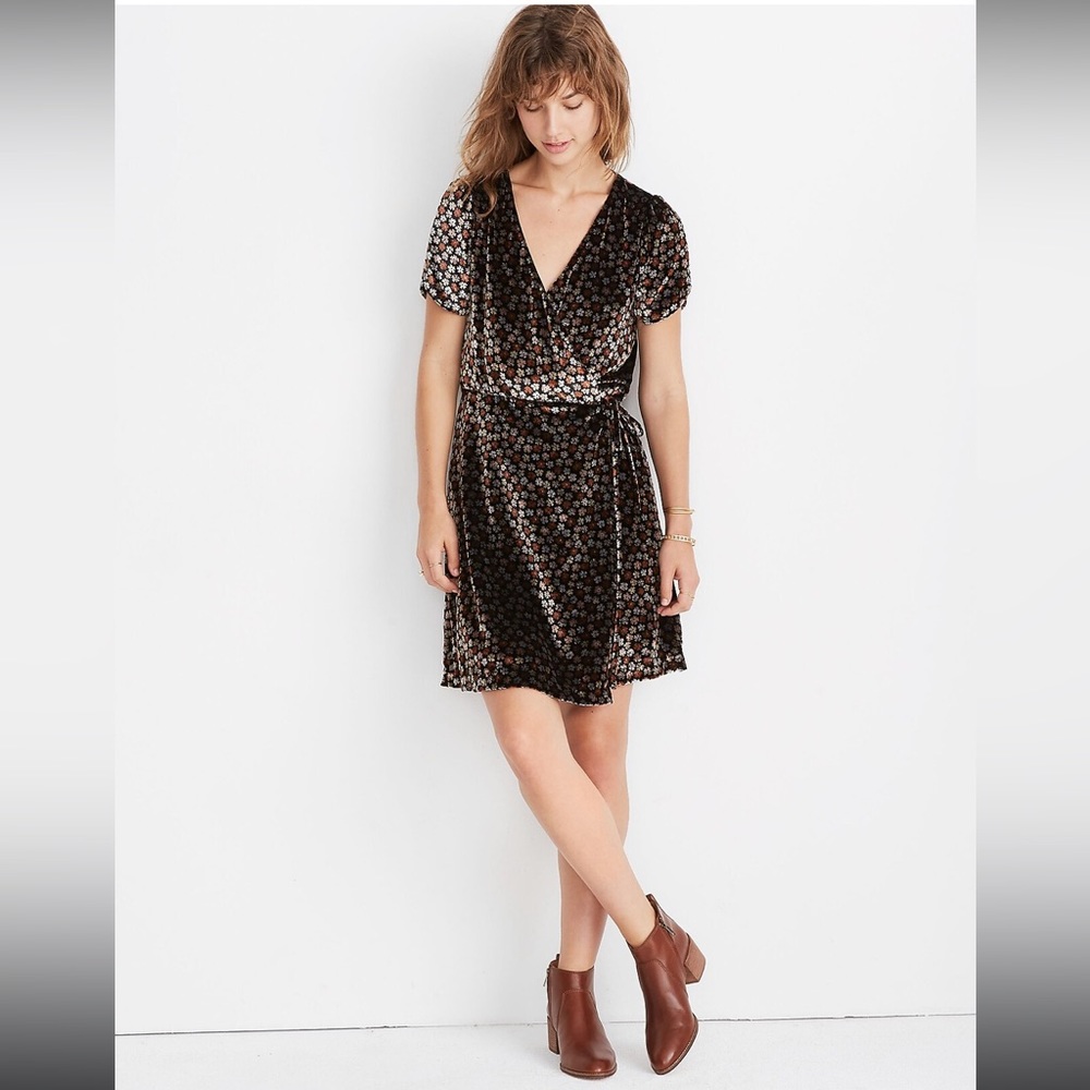 Madewell Velvet Floral Wrap Dress